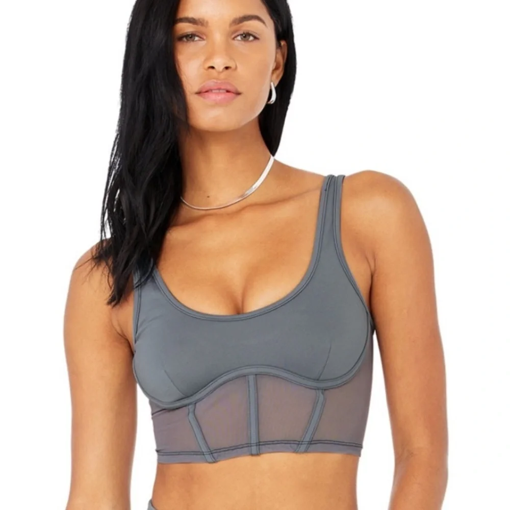 Alo yoga steel blue Airbrush mesh corset bra top (Bra tank top only)